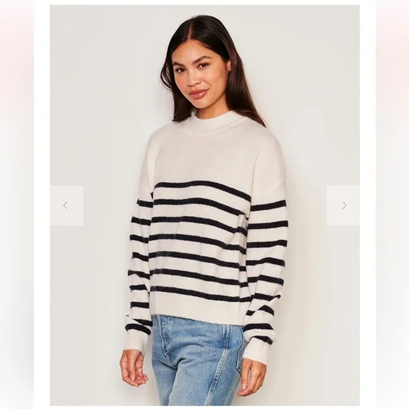 Sundry WOMEN'S STRIPES MOCK NECK COZY SWEATER IN OYSTER Size Med RT $128 - Picture 3 of 5